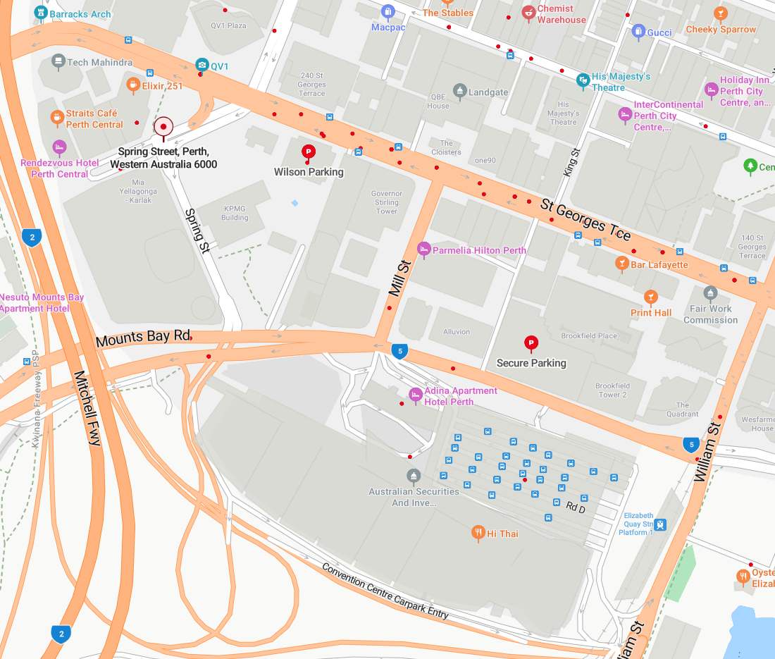 Map of parking options near the Perth office